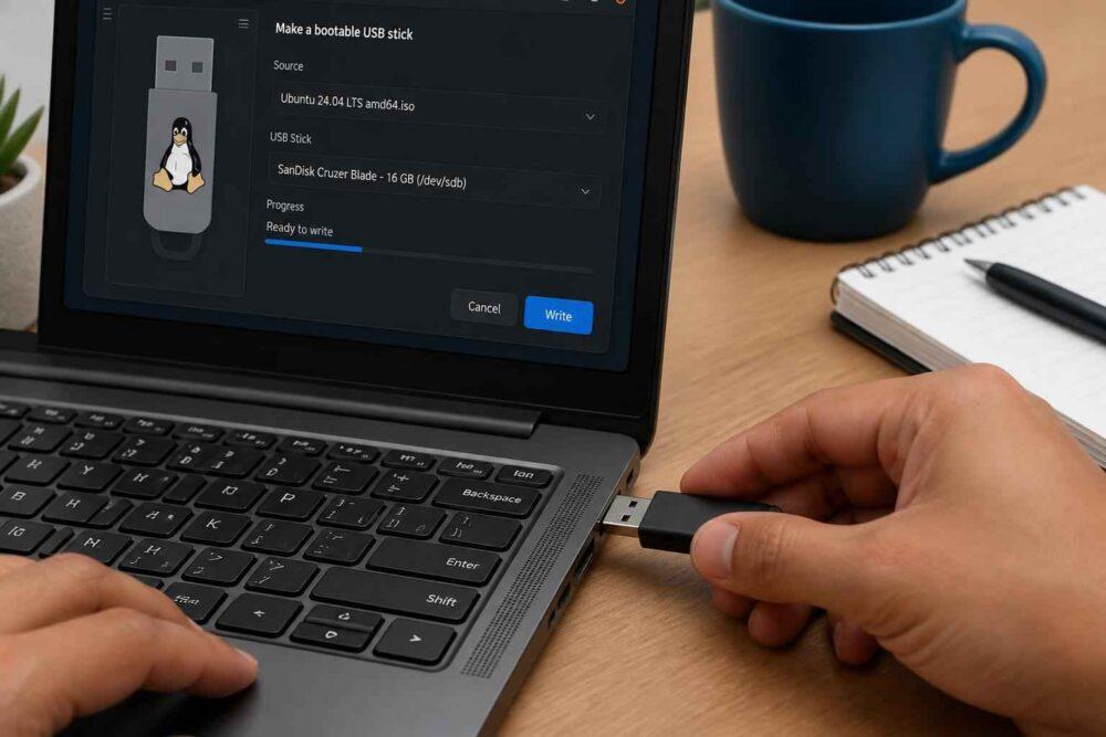 Instalacja systemu Linux na laptopie przy użyciu podłączonego pendrive’a USB