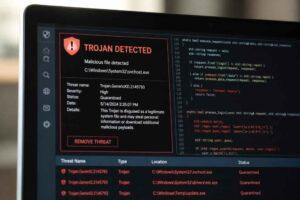 Ekran programu antywirusowego z komunikatem o wykryciu i poddaniu kwarantannie trojana Trojan.Generic.02145793